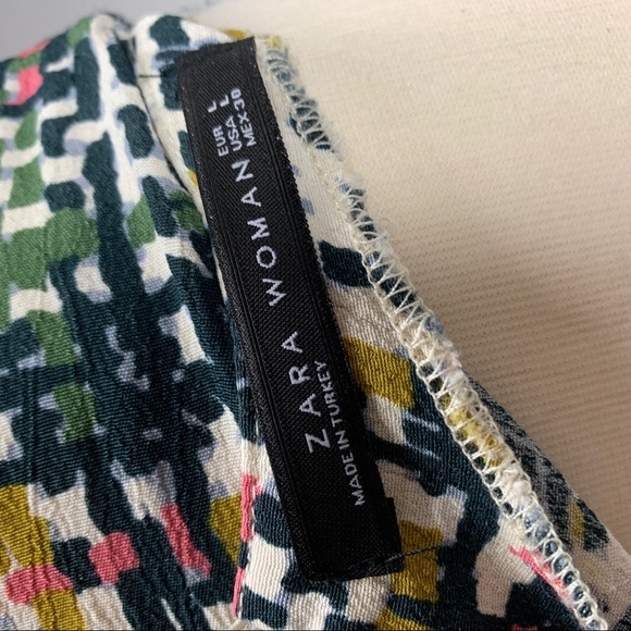 Zara Multicolored Pattern Frill Mock Neck Dress - Picture 7 of 8